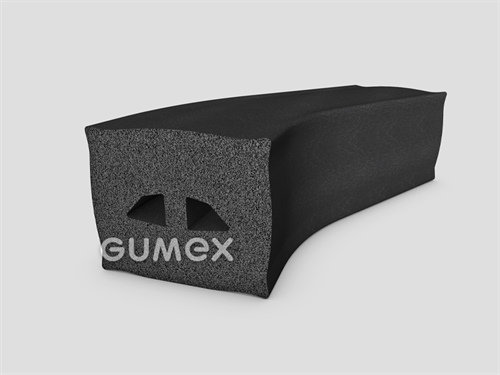 Rechteckiges mikroporöses Profil, 2x Loch, 20x25mm, Dichte 500kg/m3, EPDM, -30°C/+80°C, schwarz, 